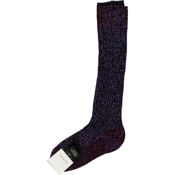 GUCCI Burgandy/Blue Metallic Accent Wool Sock, S8 (18-20cm) - Picture 2 of 10